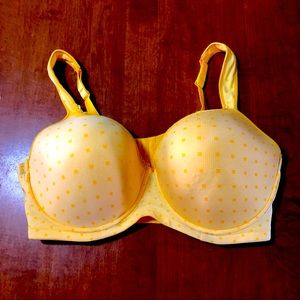 BRIGHT YELLOW POLKA DOT Butterfly Back Ashley Stewart Underwire Bra 38DDD